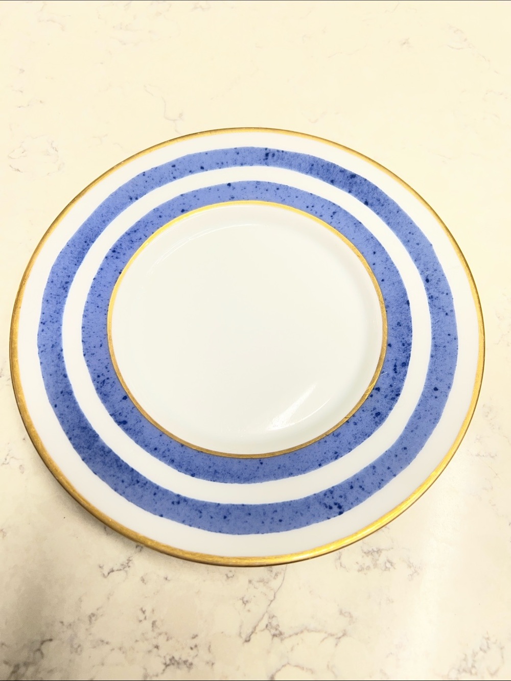 Crate & Barrel Elegant Blue & Gold Rim Porcelain small Plate